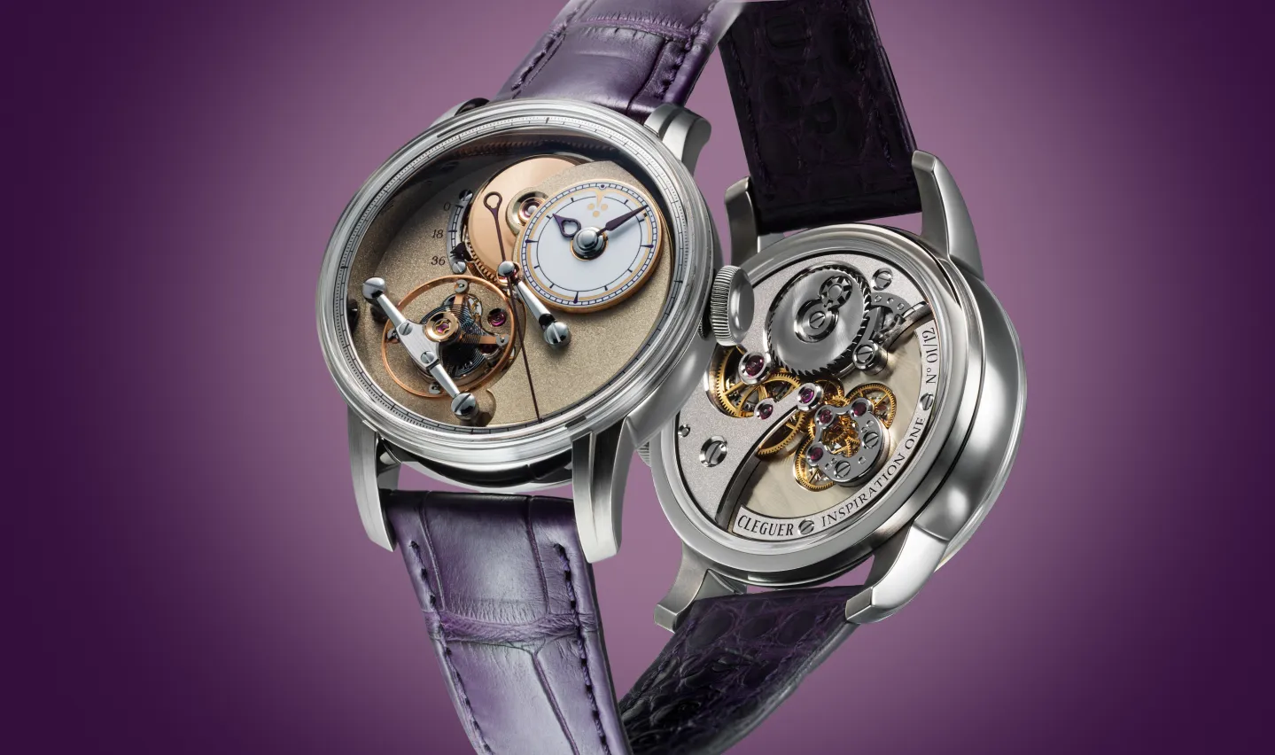 図1:CLEGUER Inspiration One(正面・裏面)—Innate脱進機を中核に据えたオープン構造