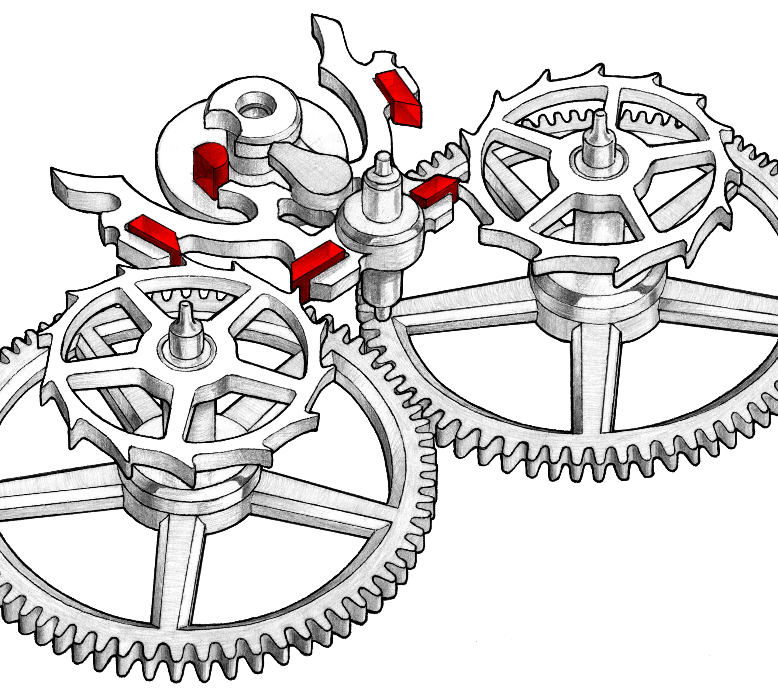 図2:Innate脱進機の公式スケッチ(赤=石/パレットと解釈される)